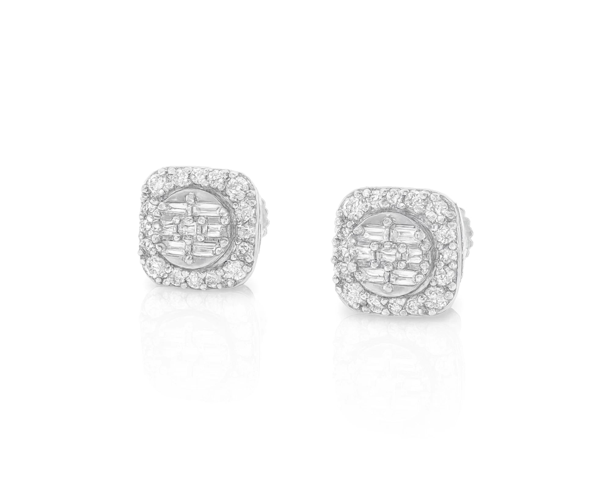 10K Gold Diamond Square Stud Earrings with Baguette & Pavé Accents 0.35 CT – lifestyle 3534