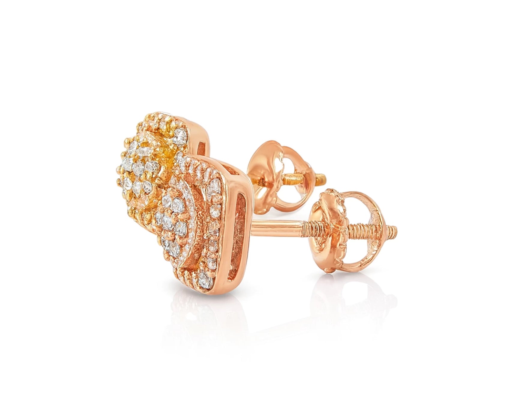 10K Gold Diamond Square Stud Earrings with Baguette & Pavé Accents 0.35 CT – lifestyle 3535