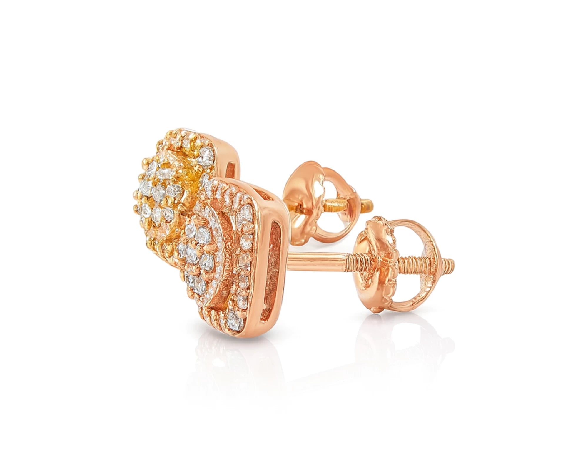 10K Gold Diamond Square Stud Earrings with Baguette & Pavé Accents 0.35 CT – lifestyle 3535