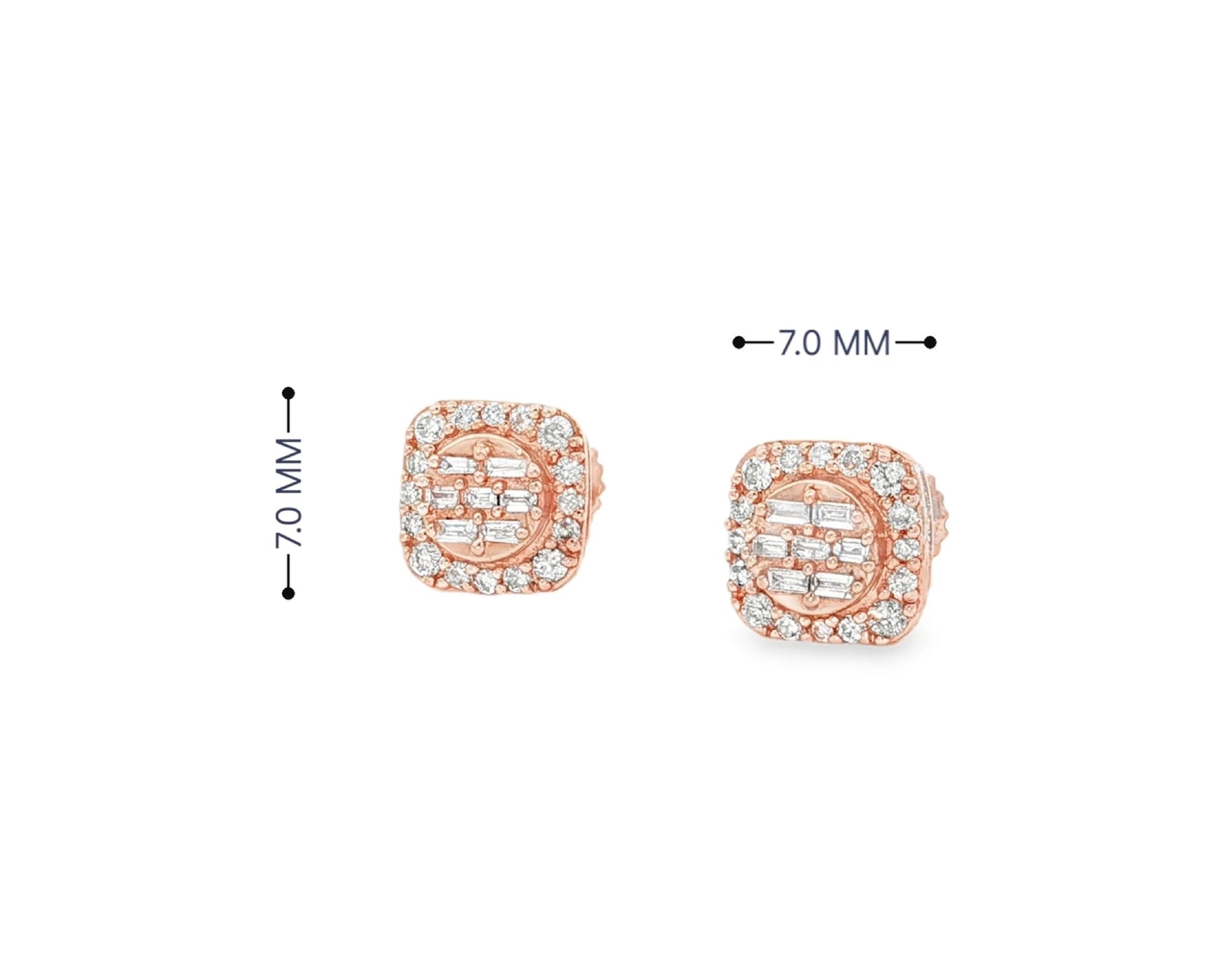10K Gold Diamond Square Stud Earrings with Baguette & Pavé Accents 0.35 CT – view 6