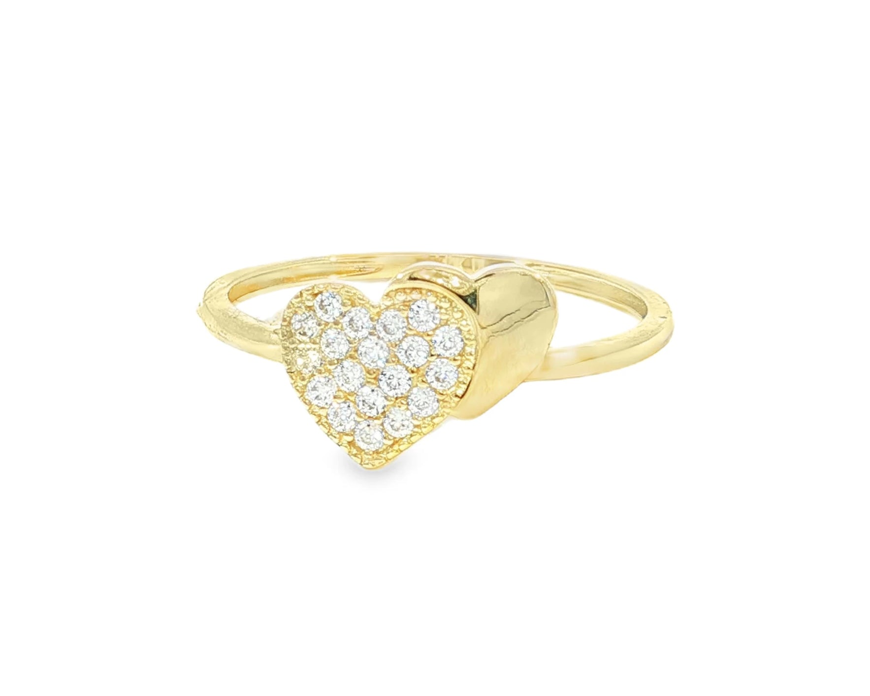 10K Gold Double Heart Pavé Cubic Zirconia Ring – lifestyle 2986