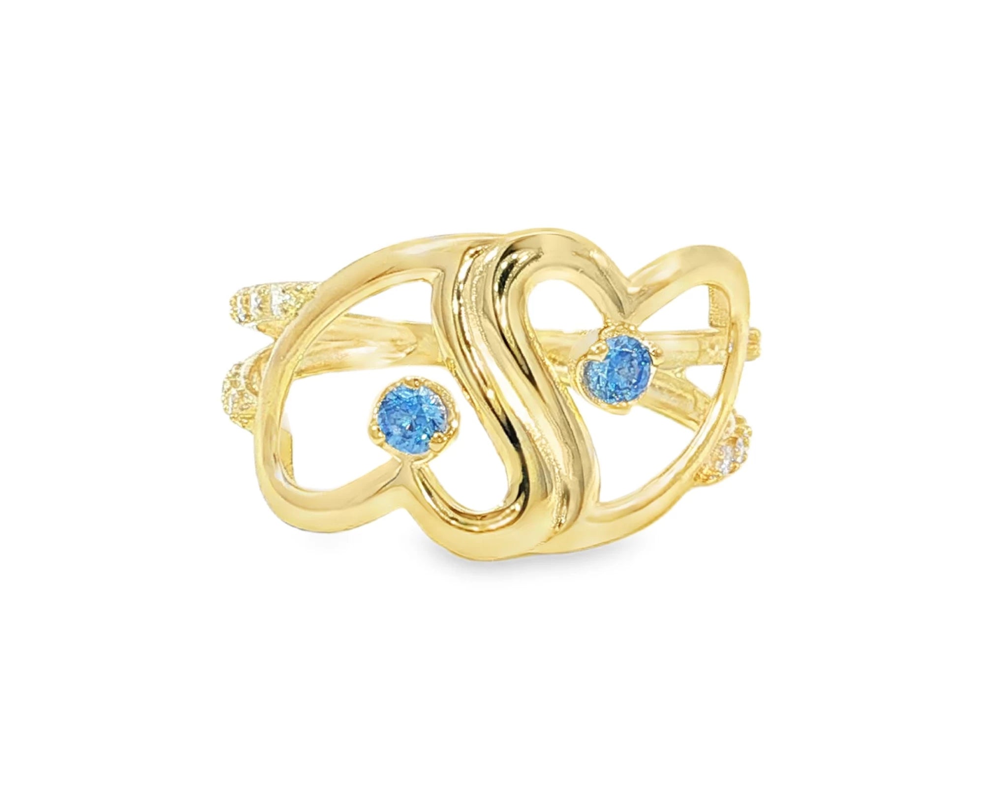 10K Gold Double Open Heart Ring with Blue & White Cubic Zirconia – lifestyle 2922