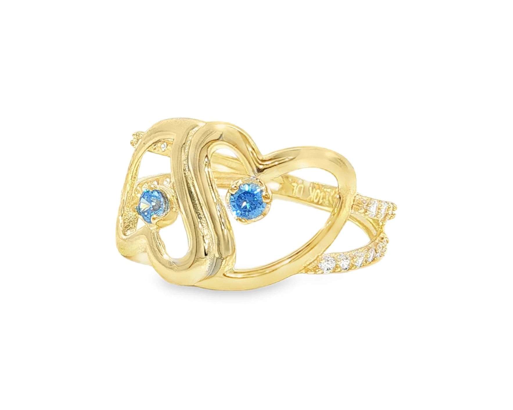 10K Gold Double Open Heart Ring with Blue & White Cubic Zirconia – lifestyle 2923