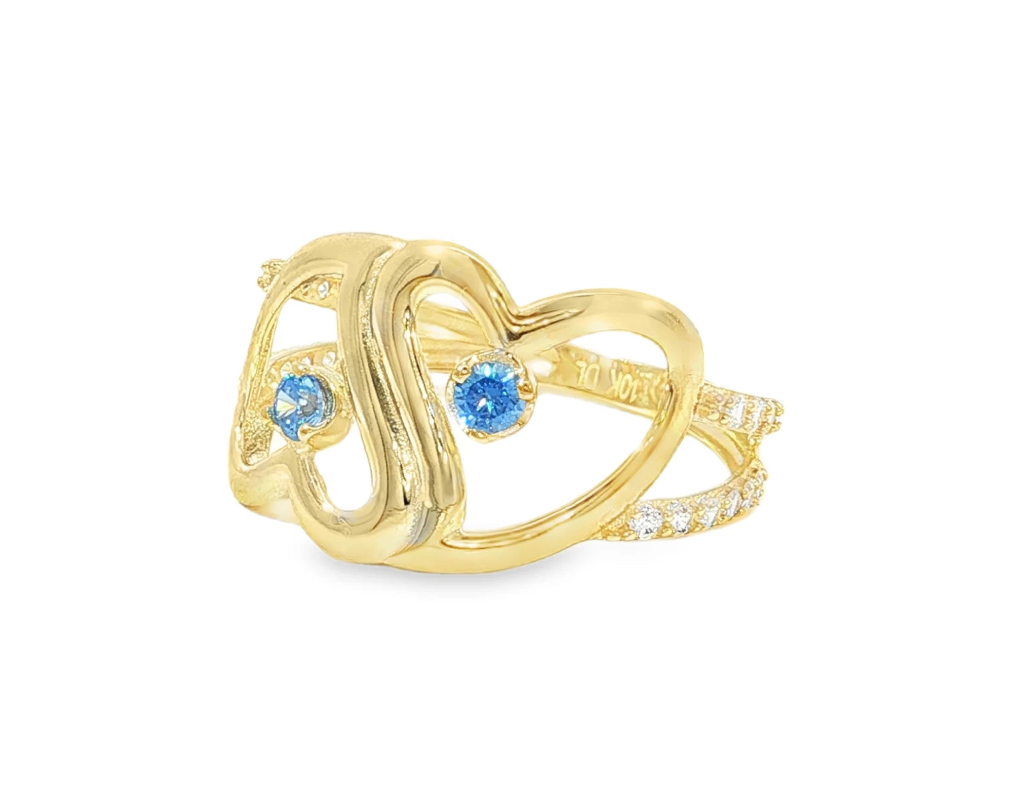 10K Gold Double Open Heart Ring with Blue & White Cubic Zirconia – lifestyle 2923