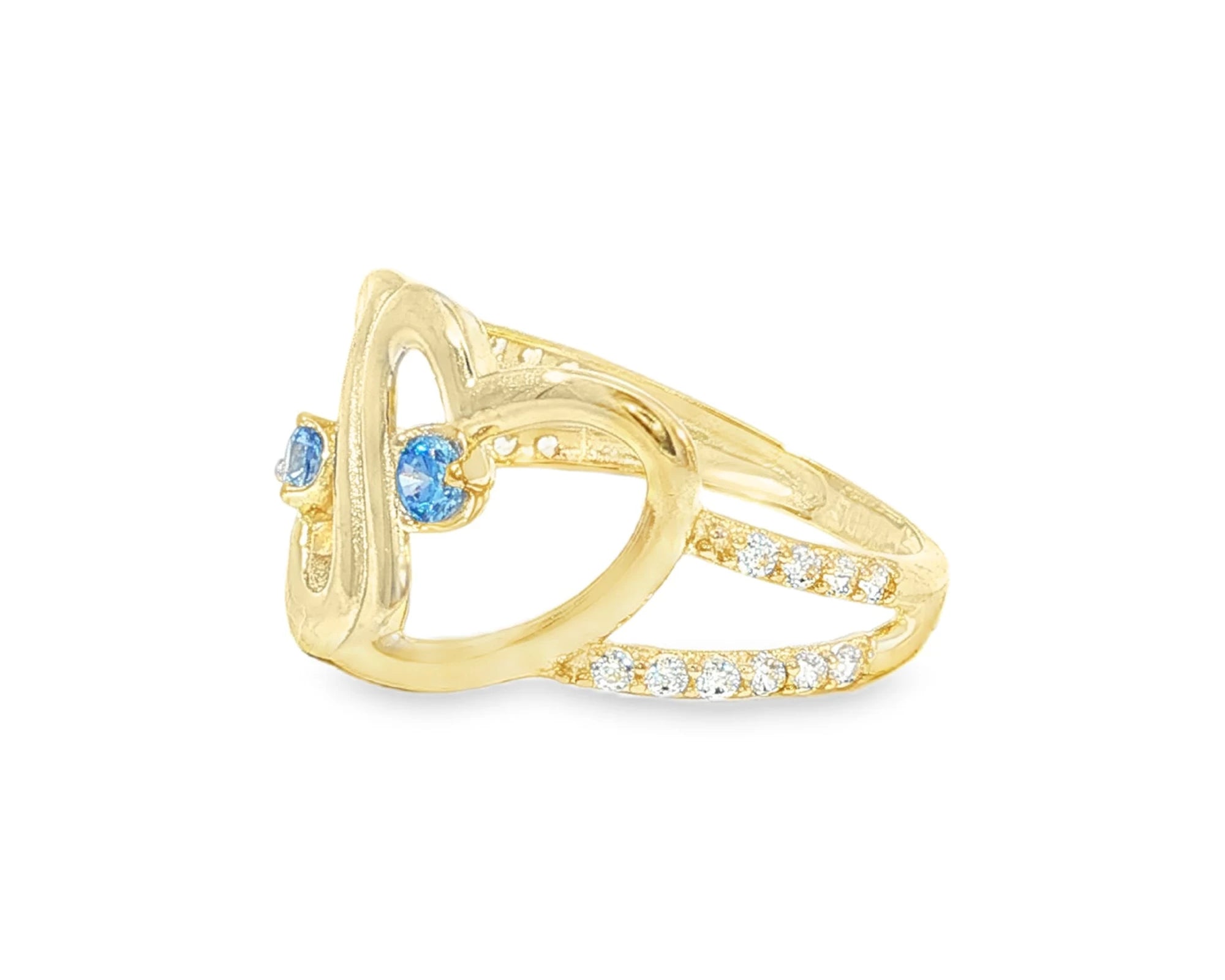 10K Gold Double Open Heart Ring with Blue & White Cubic Zirconia – lifestyle 2924