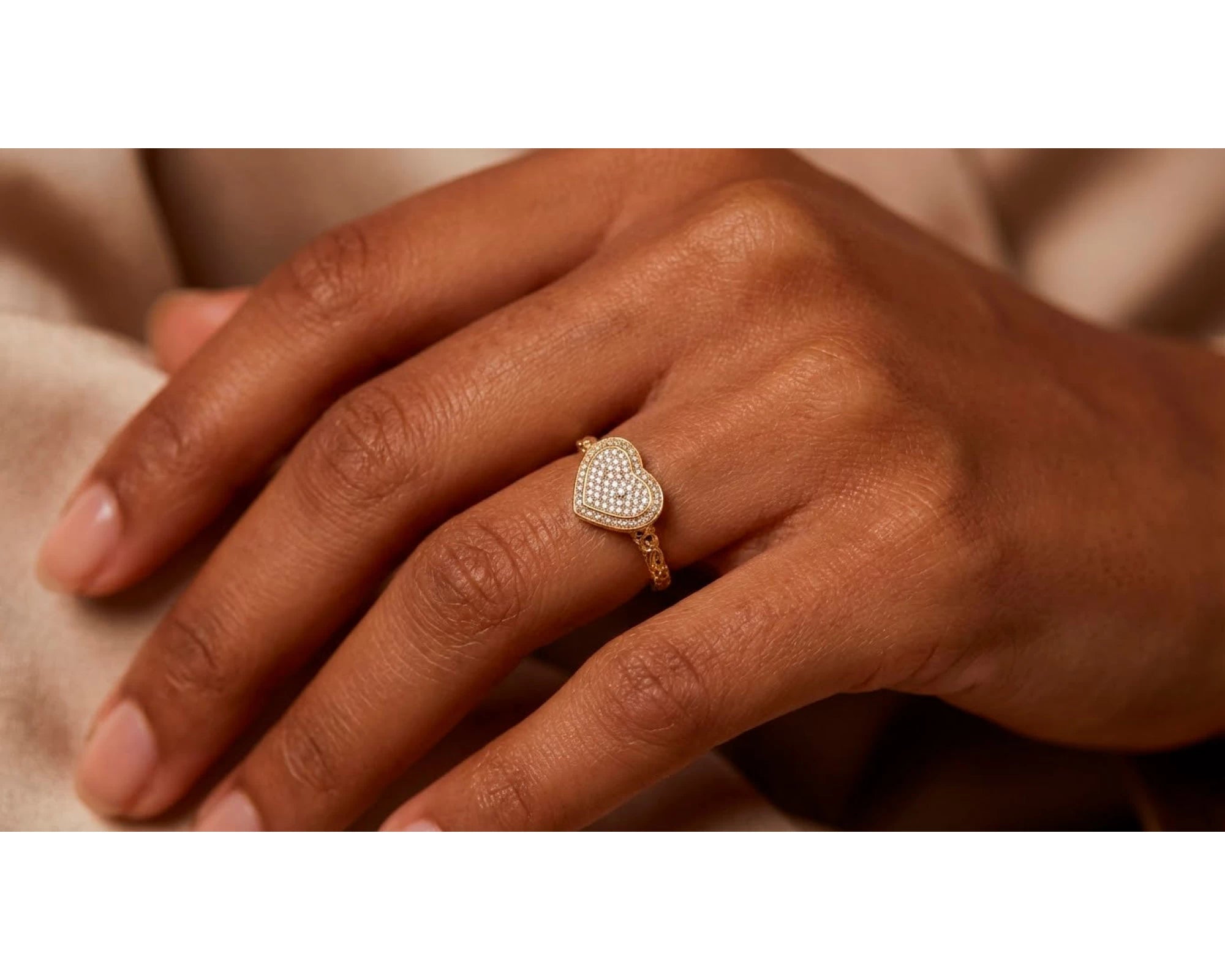 10K Gold Double Pavé Heart Cubic Zirconia Ring – view 2