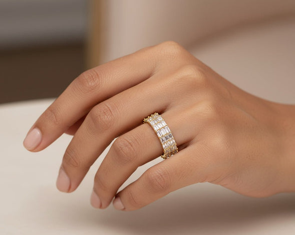 10K Gold Eternity Ring with Emerald Cut Diamonds 3.7ct - AVI THE JEWELER