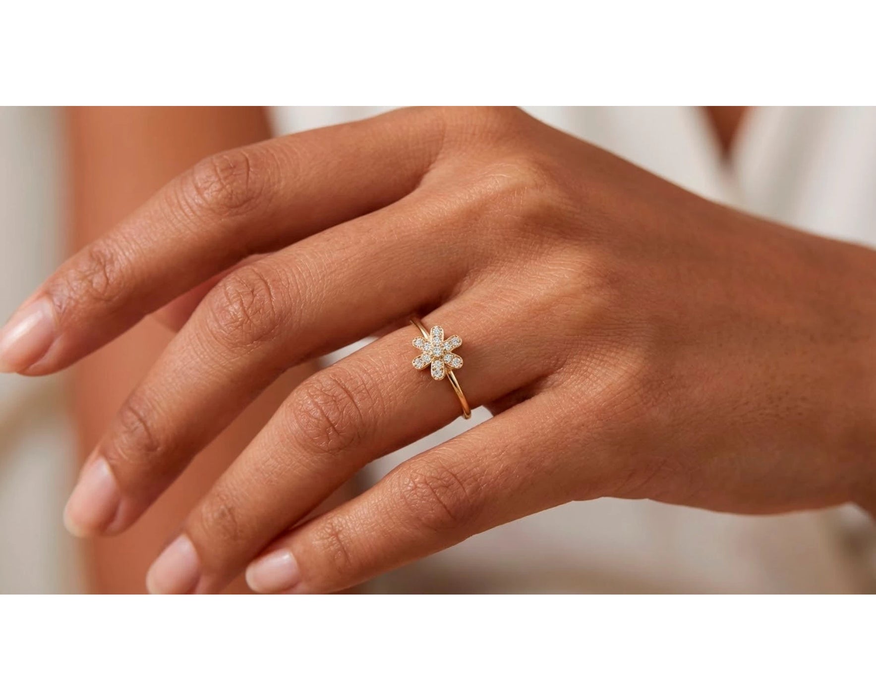 10K Gold Floral Pavé Cubic Zirconia Ring – view 2