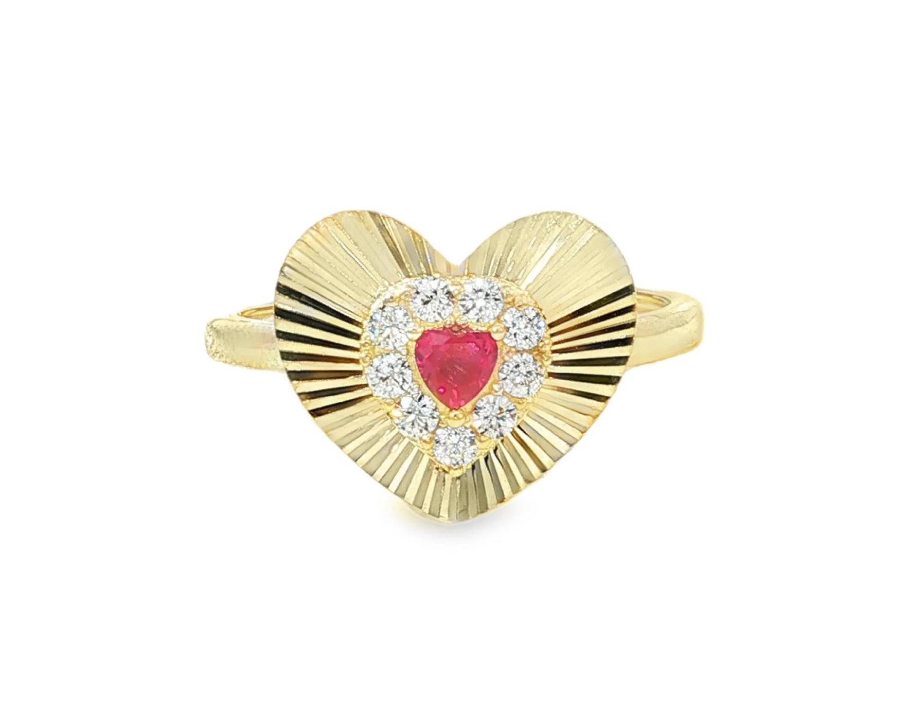 10K Gold Heart Halo Ring with Red Cubic Zirconia Center – lifestyle 2870