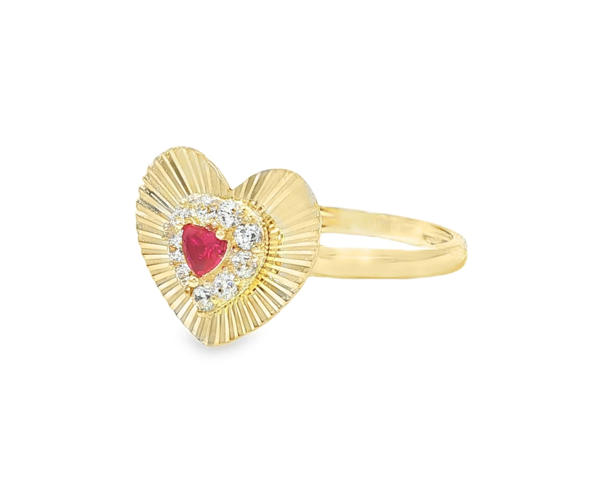 10K Gold Heart Halo Ring with Red Cubic Zirconia Center – lifestyle 2871