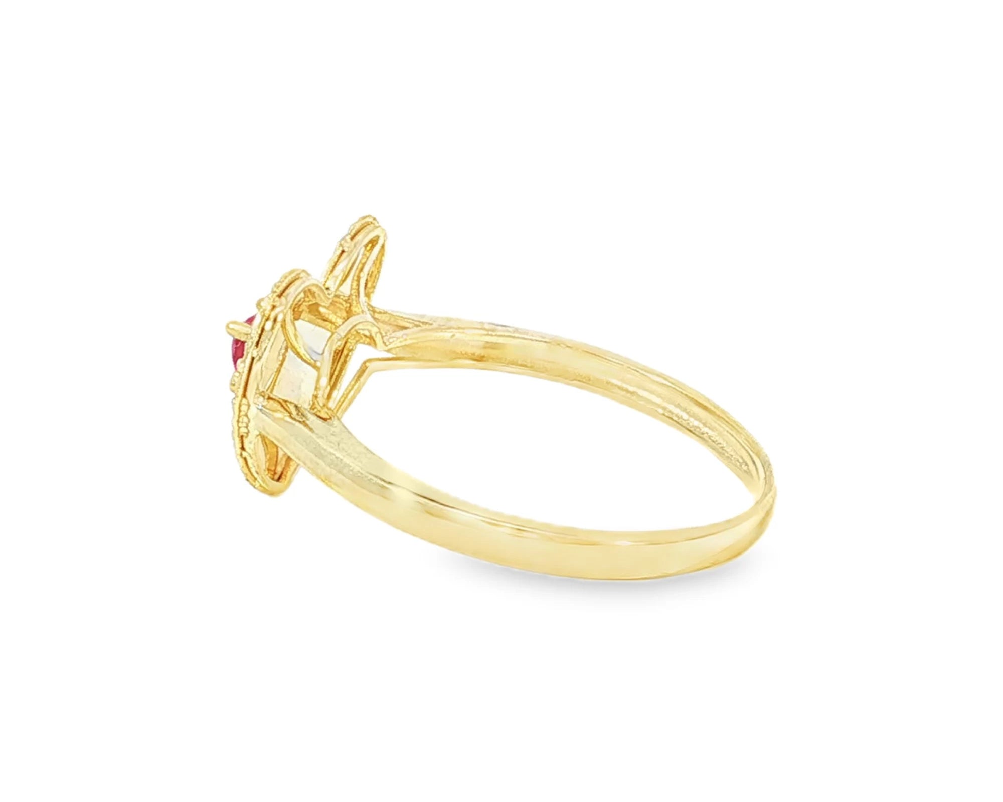 10K Gold Heart Halo Ring with Red Cubic Zirconia Center – lifestyle 2872