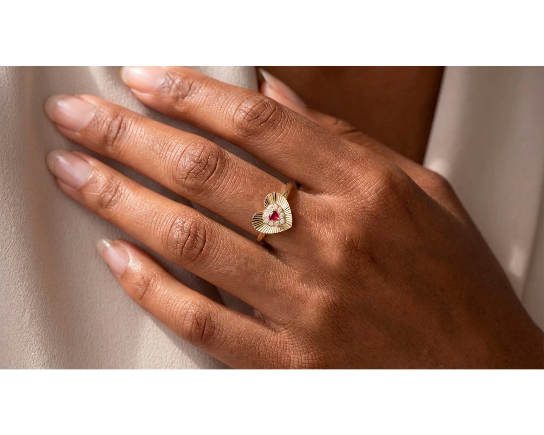10K Gold Heart Halo Ring with Red Cubic Zirconia Center – view 2