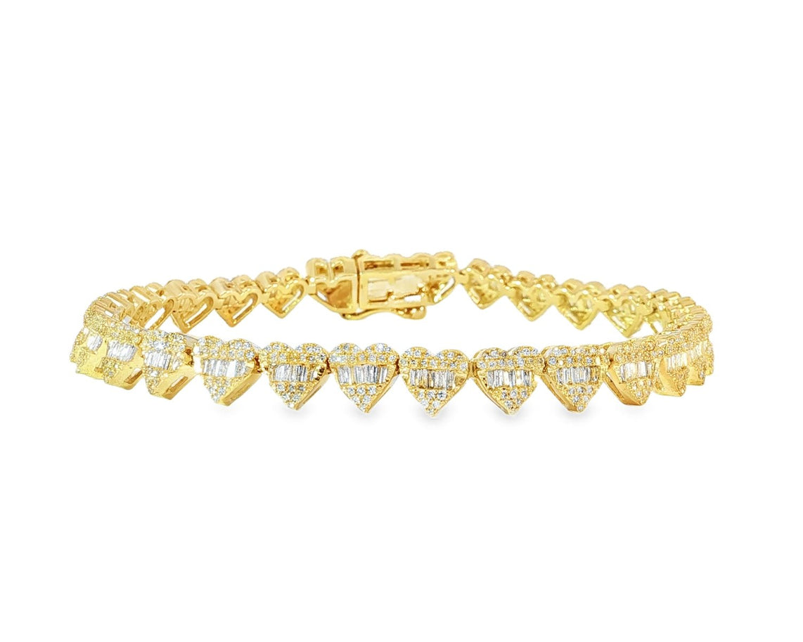 10k Gold Heart - Link Diamond Bracelet with Baguette & Round Diamonds 1.91ct - AVI THE JEWELER