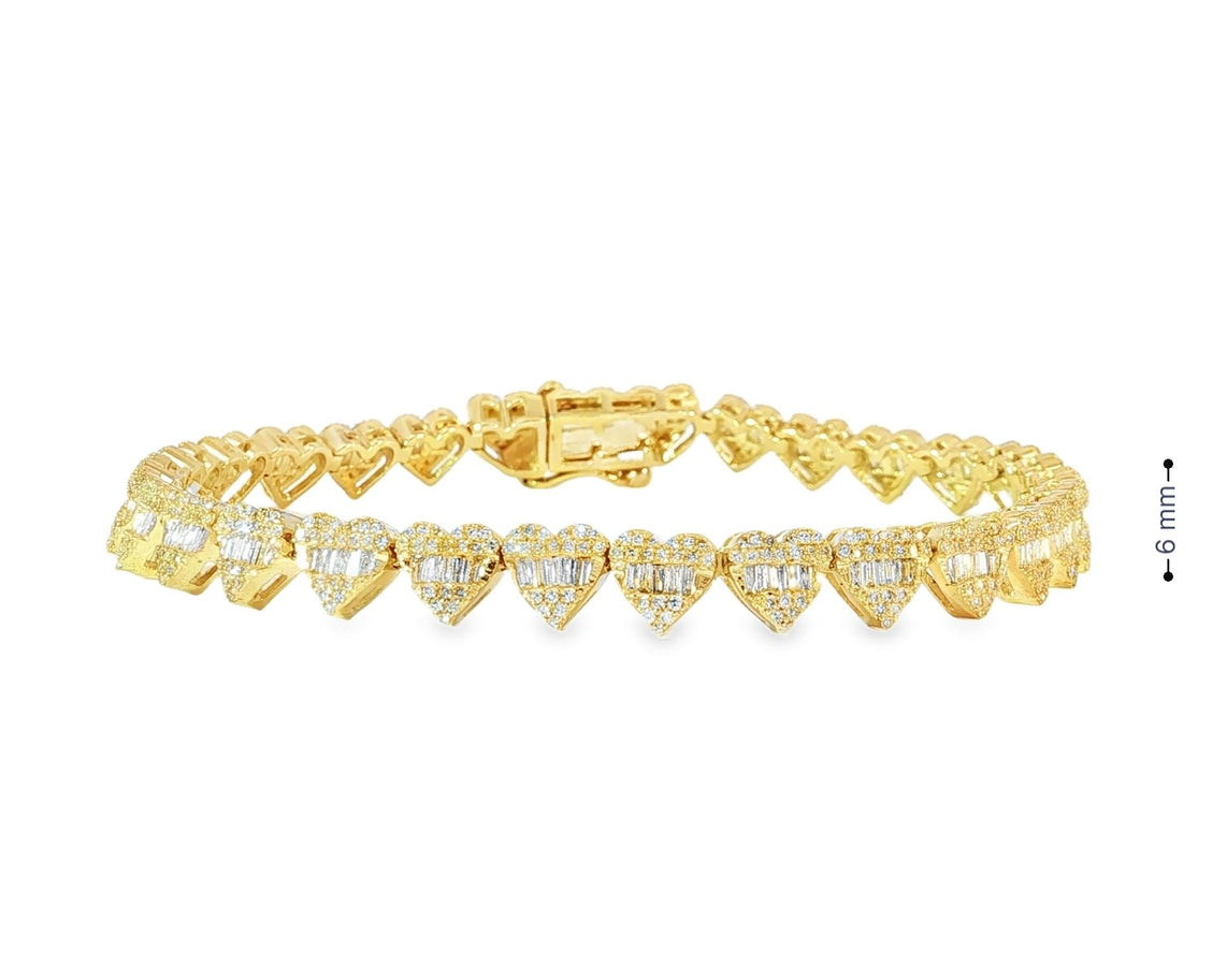 10k Gold Heart - Link Diamond Bracelet with Baguette & Round Diamonds 1.91ct - AVI THE JEWELER