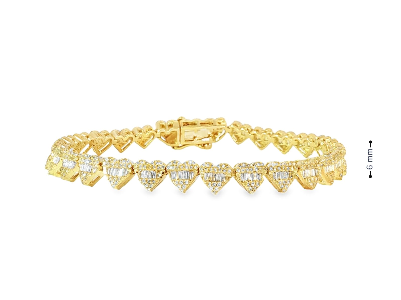 10k Gold Heart - Link Diamond Bracelet with Baguette & Round Diamonds 1.91ct - AVI THE JEWELER