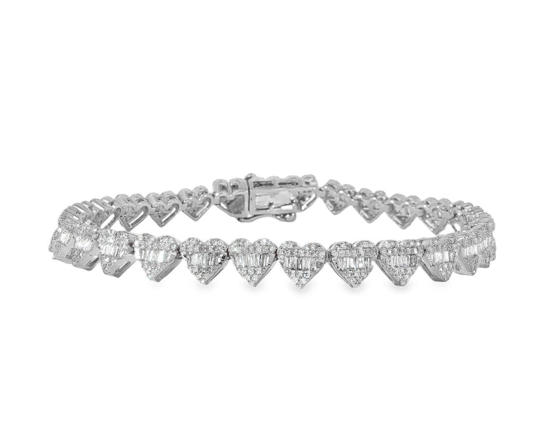 10k Gold Heart - Link Diamond Bracelet with Baguette & Round Diamonds 1.91ct - AVI THE JEWELER