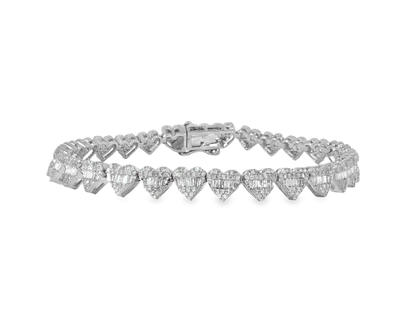10k Gold Heart - Link Diamond Bracelet with Baguette & Round Diamonds 1.91ct - AVI THE JEWELER