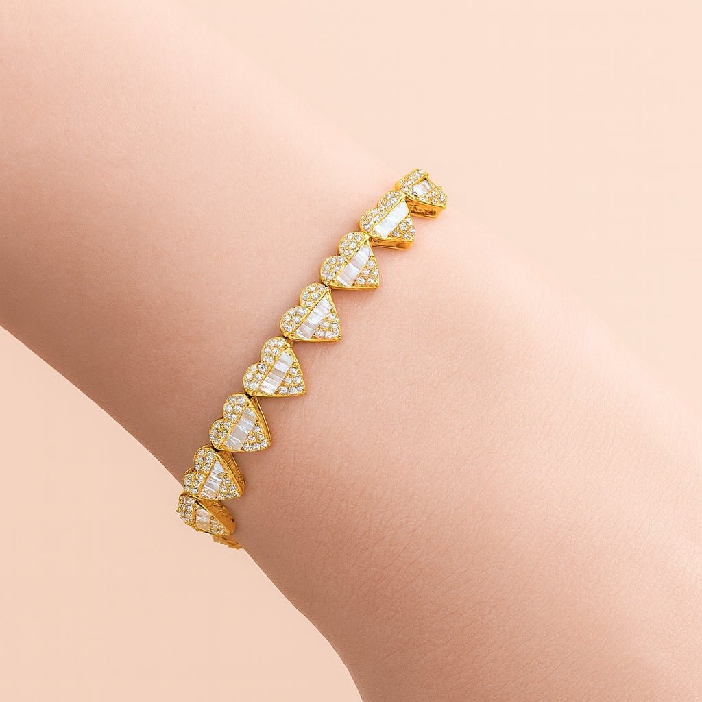 10k Gold Heart - Link Diamond Bracelet with Baguette & Round Diamonds 1.91ct - AVI THE JEWELER