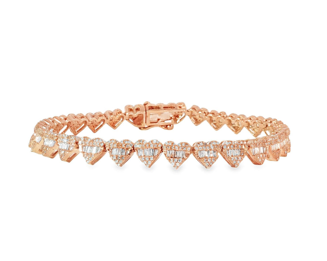 10k Gold Heart - Link Diamond Bracelet with Baguette & Round Diamonds 1.91ct - AVI THE JEWELER