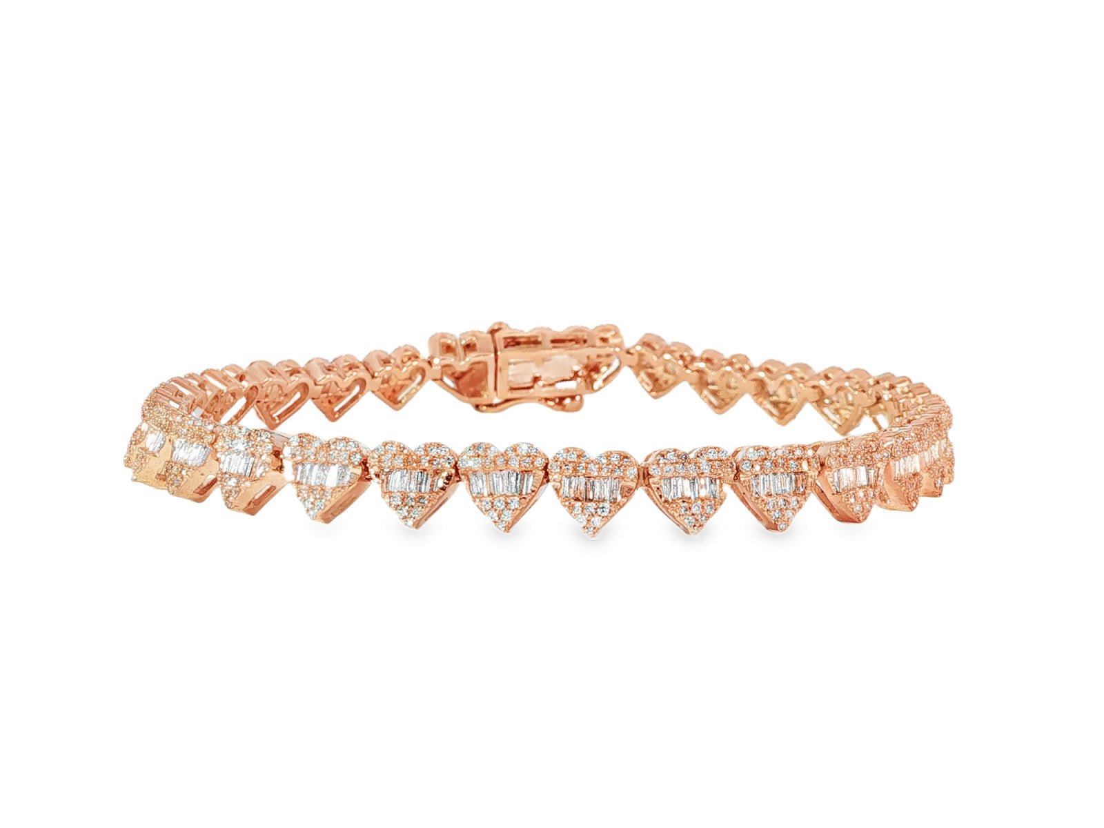 10k Gold Heart - Link Diamond Bracelet with Baguette & Round Diamonds 1.91ct - AVI THE JEWELER