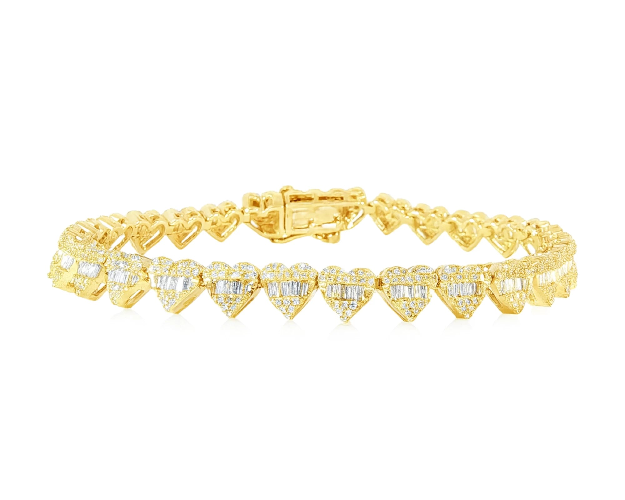 10k Gold Heart-Link Diamond Bracelet with Baguette & Round Diamonds 1.91ct – lifestyle 4656