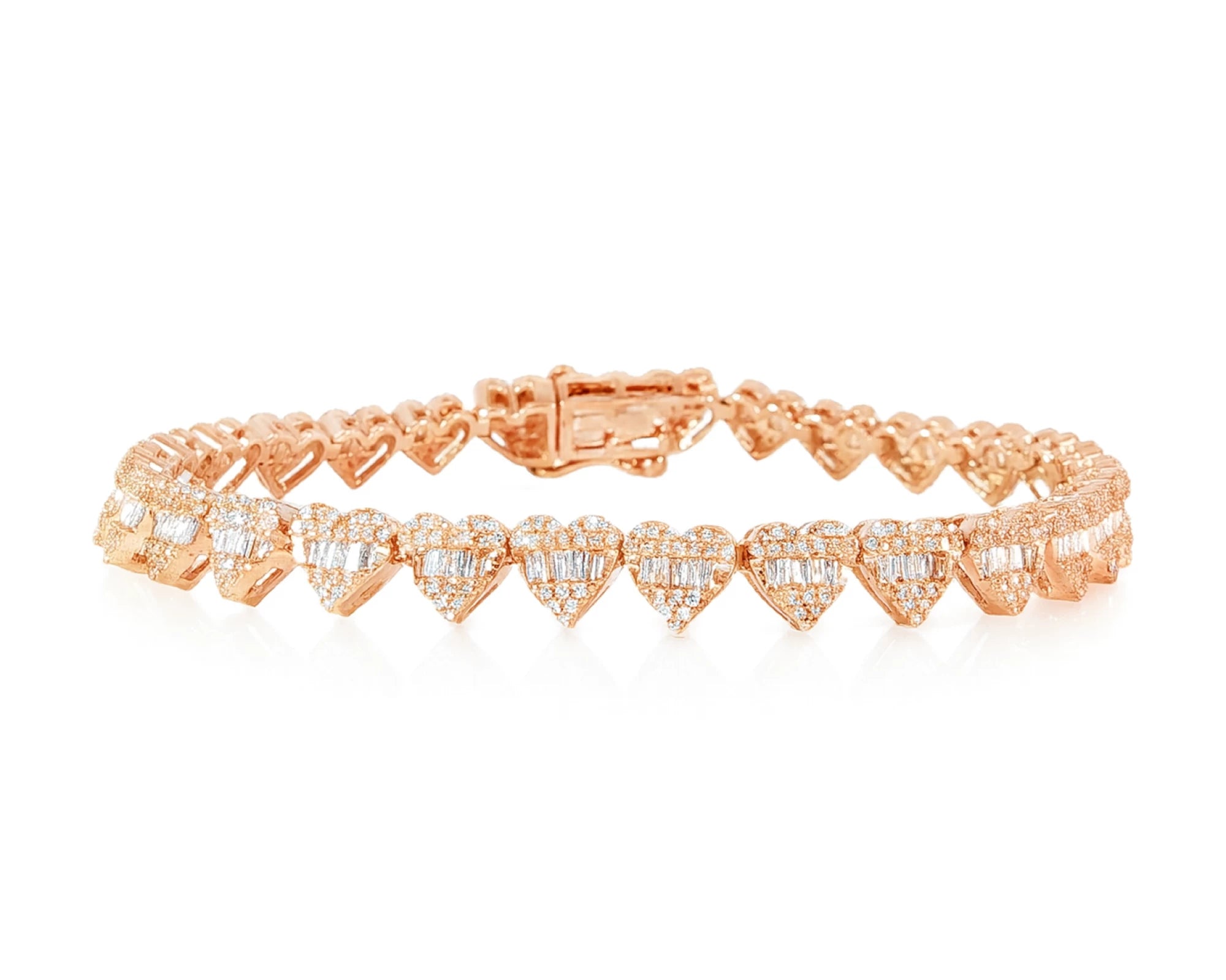 10k Gold Heart-Link Diamond Bracelet with Baguette & Round Diamonds 1.91ct – lifestyle 4657