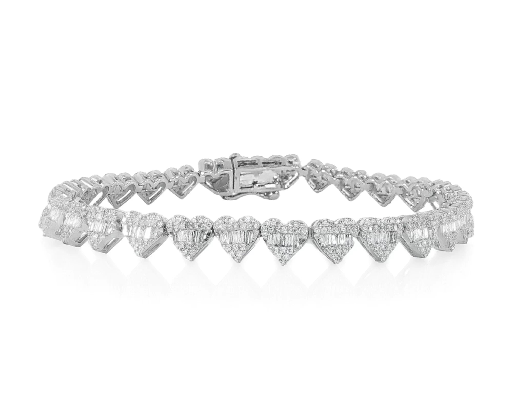 10k Gold Heart-Link Diamond Bracelet with Baguette & Round Diamonds 1.91ct – lifestyle 4658