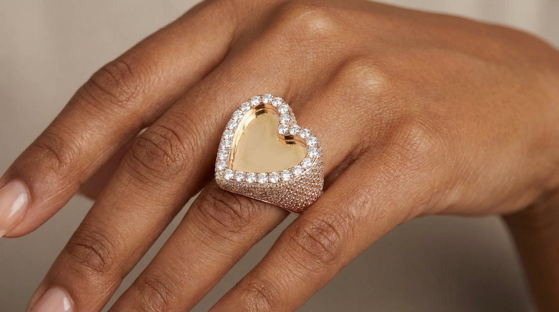 10k Gold Heart Memory Photo Ring with Round Diamonds 4.3 ct - AVI THE JEWELER