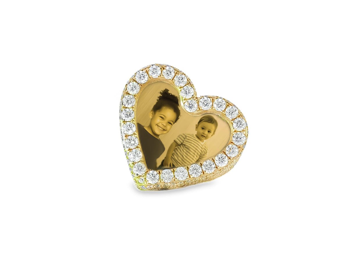 10k Gold Heart Memory Photo Ring with Round Diamonds 4.3 ct - AVI THE JEWELER