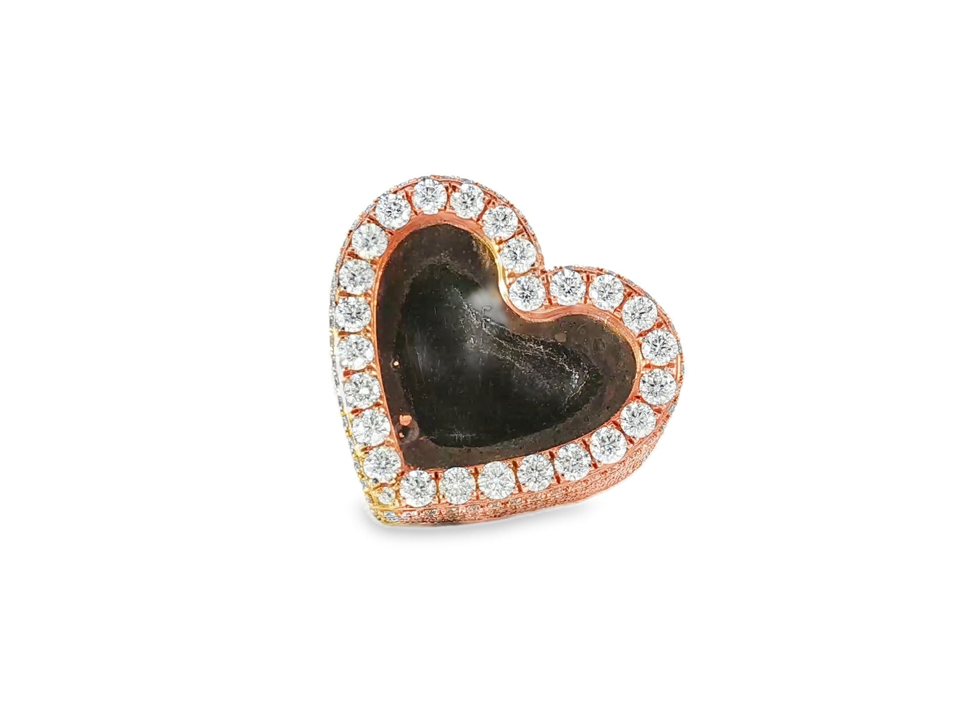 10k Gold Heart Memory Photo Ring with Round Diamonds 4.3 ct - AVI THE JEWELER