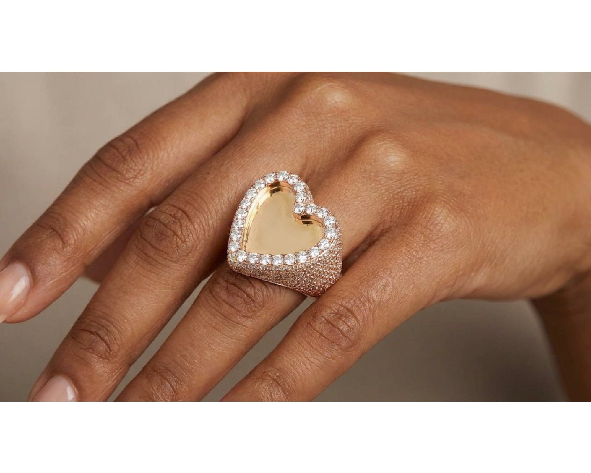 10k Gold Heart Memory Photo Ring with Round Diamonds 4.3 ct – view 2