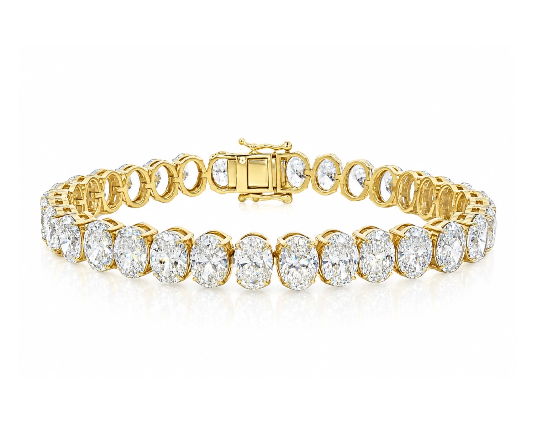 10K Gold Lab Diamond Oval Link Bracelet Elegant Design 29.27 CT