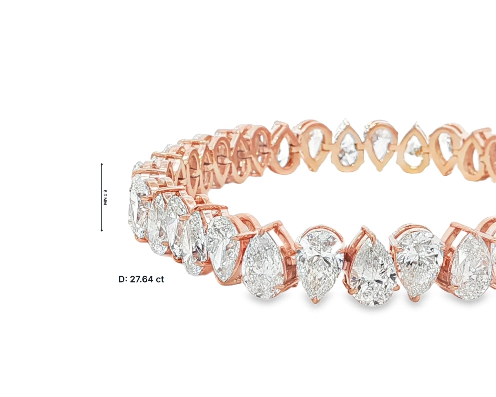 10K Gold Lab Diamond Pear Shape Bracelet Elegant Design 27.64 CT – front view