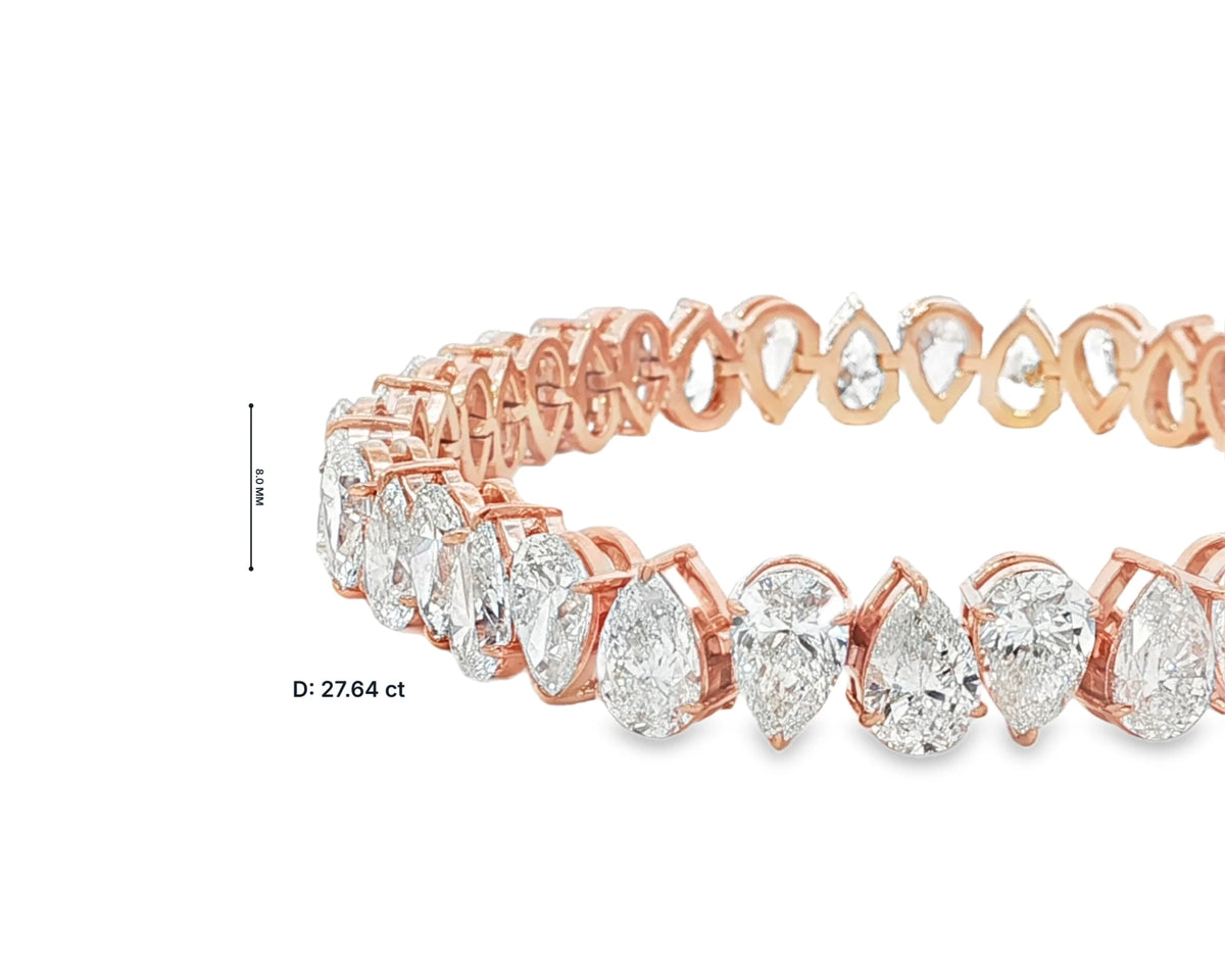 10K Gold Lab Diamond Pear Shape Bracelet Elegant Design 27.64 CT – front view