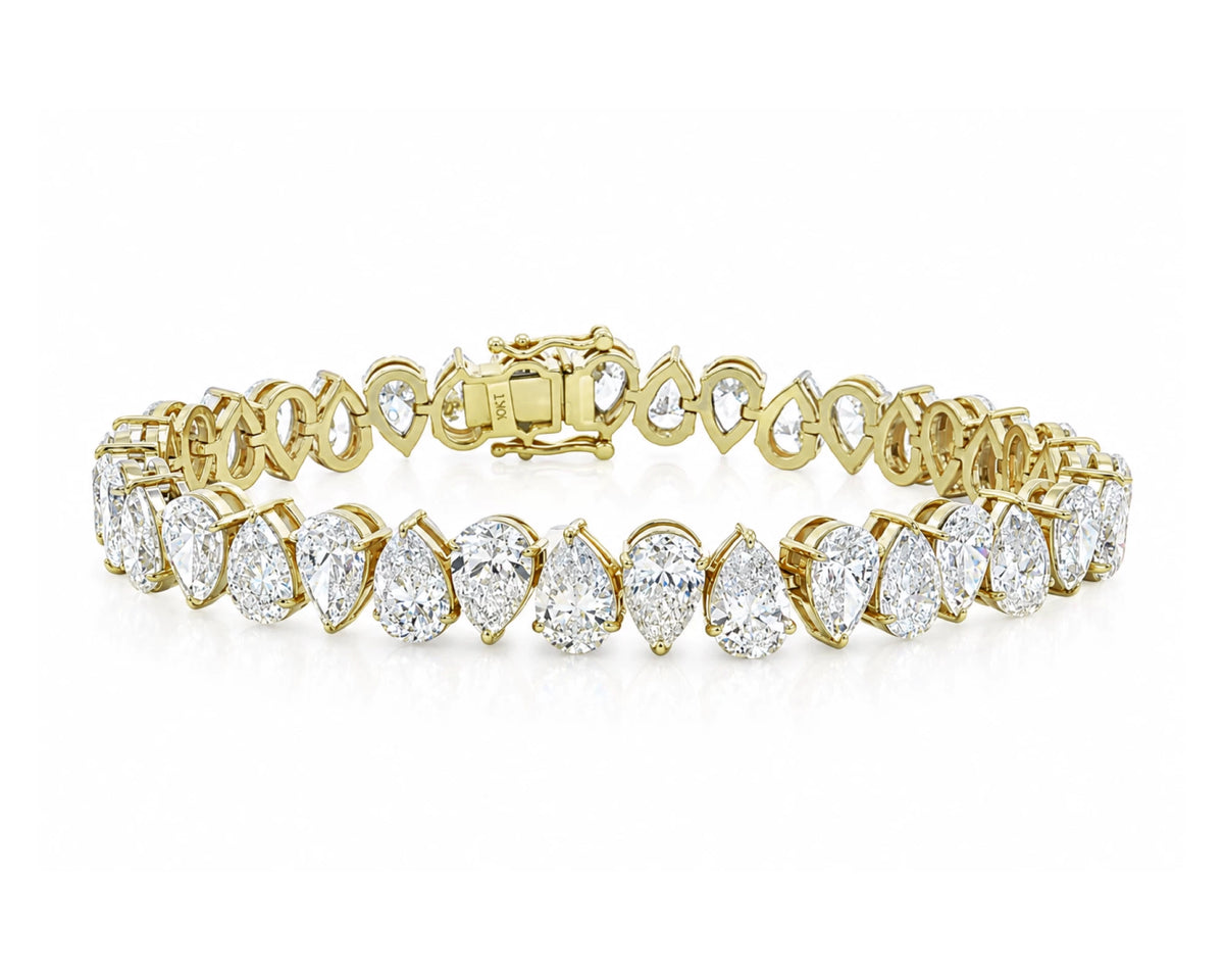 10K Gold Lab Diamond Pear Shape Bracelet Elegant Design 27.64 CT