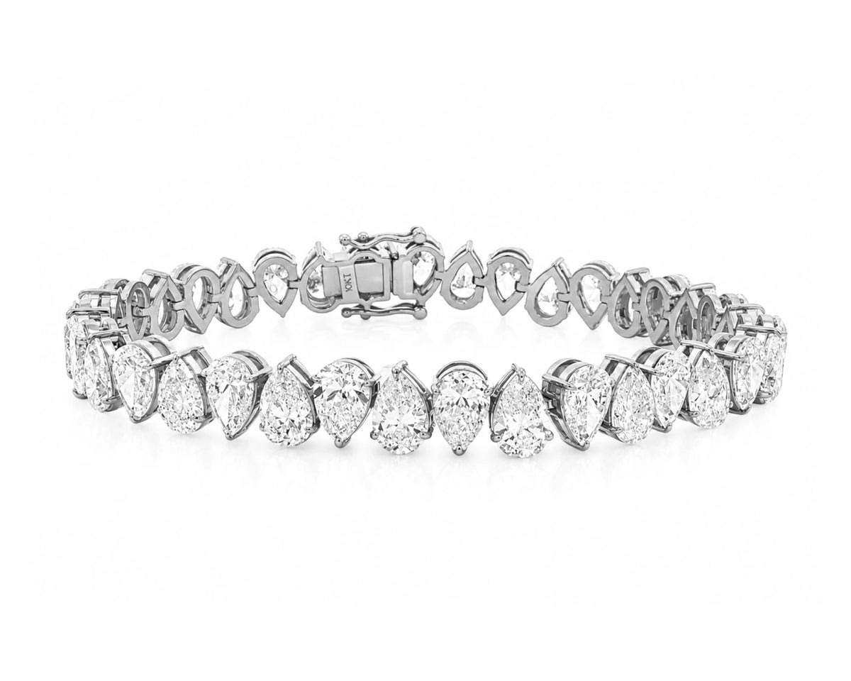 10K Gold Lab Diamond Pear Shape Bracelet Elegant Design 27.64 CT