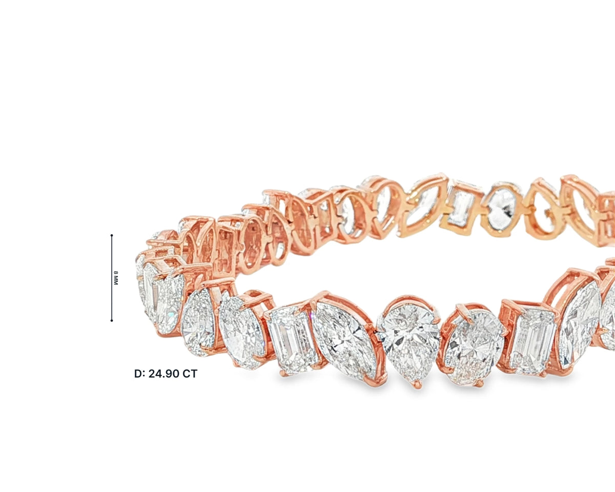 10K Gold Lab Diamond Tennis Bracelet Oval and Baguette 24.90 CT – front view