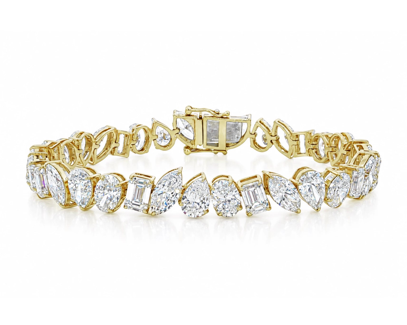 10K Gold Lab Diamond Tennis Bracelet Oval and Baguette 24.90 CT