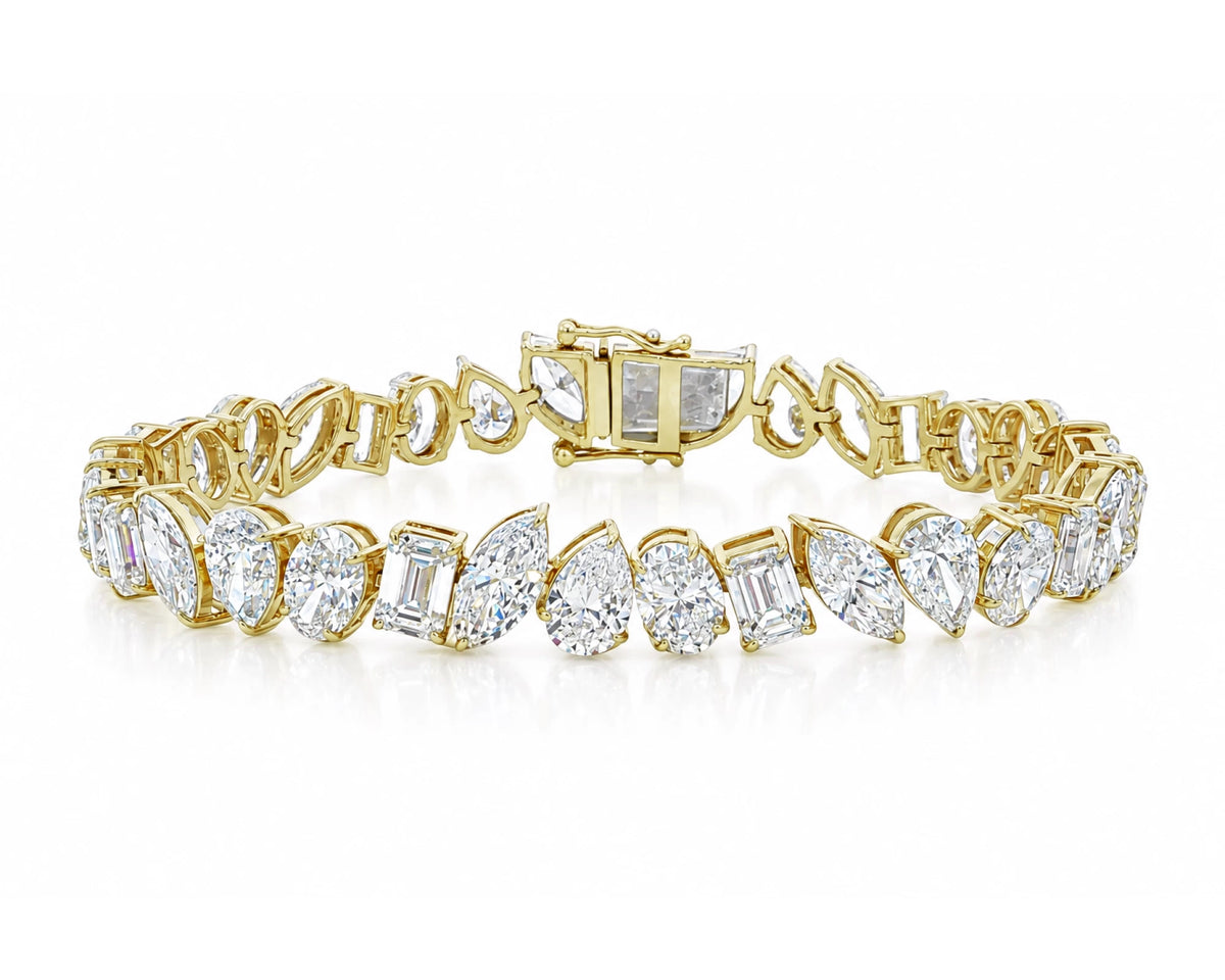 10K Gold Lab Diamond Tennis Bracelet Oval and Baguette 24.90 CT