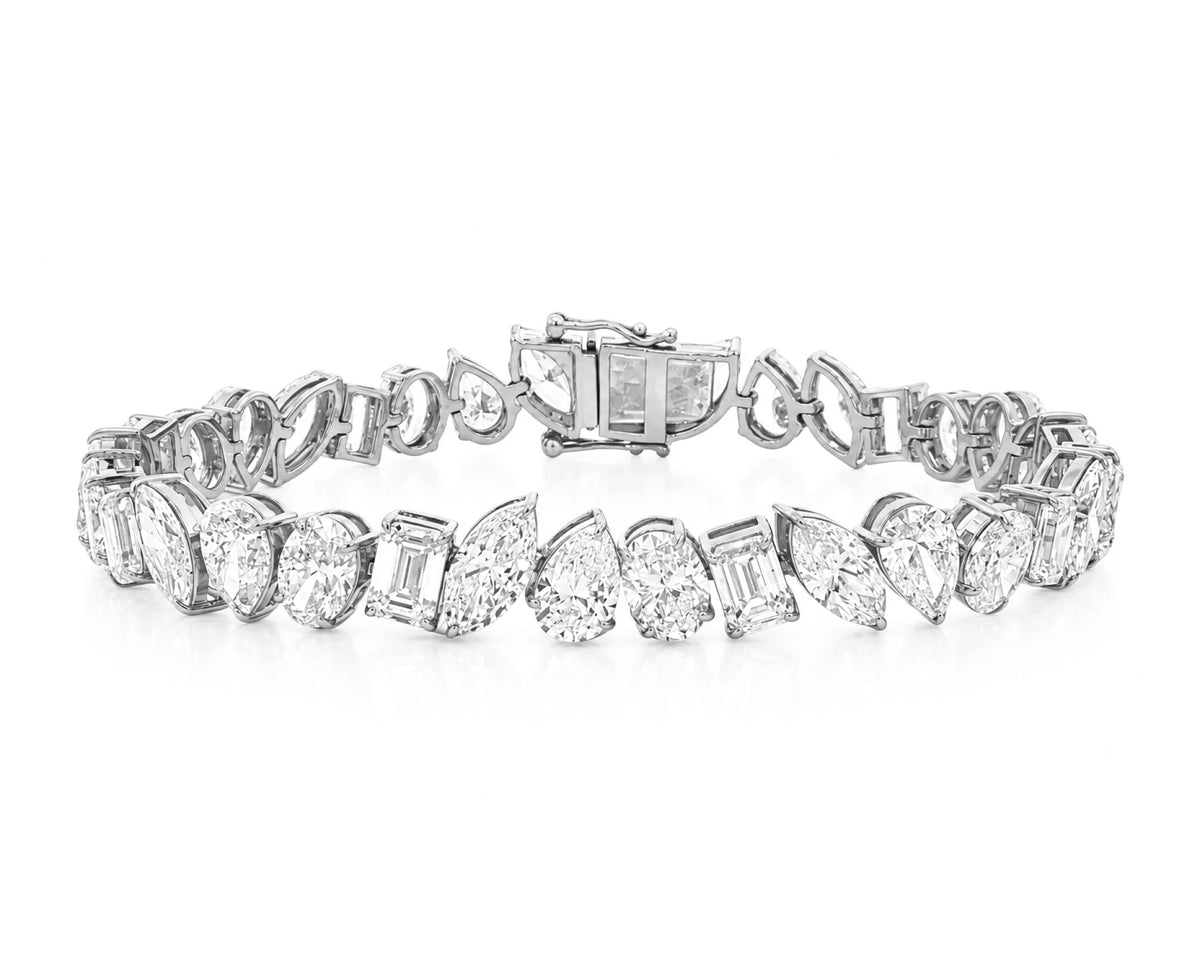 10K Gold Lab Diamond Tennis Bracelet Oval and Baguette 24.90 CT