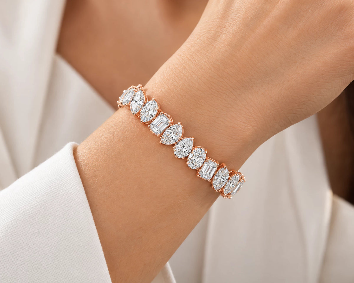10K Gold Lab Diamond Tennis Bracelet Oval and Baguette 24.90 CT – lifestyle 5025