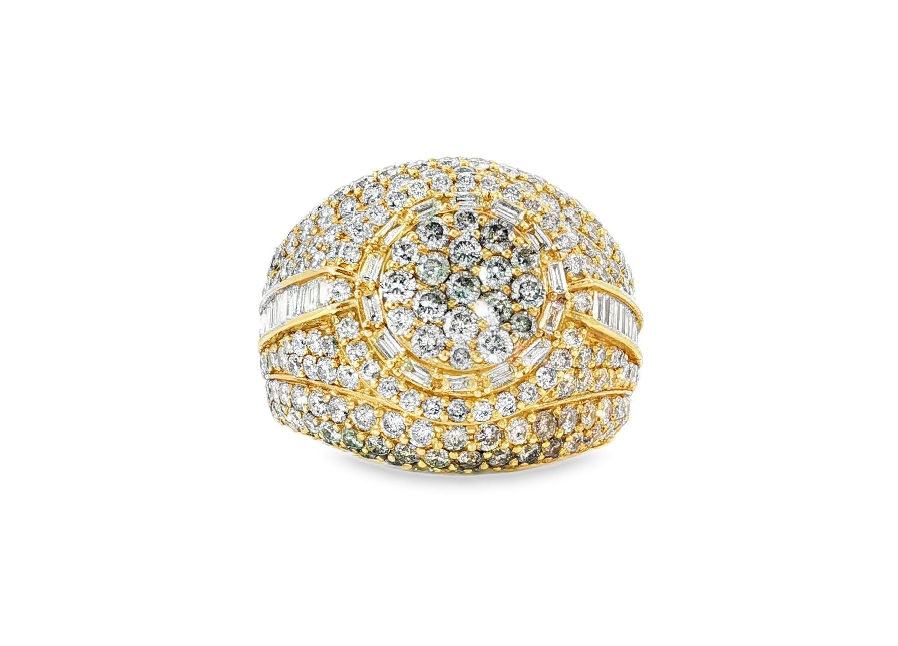 10K Gold Large Dome Ring with Baguette and Round Cut 5.50ct - AVI THE JEWELER
