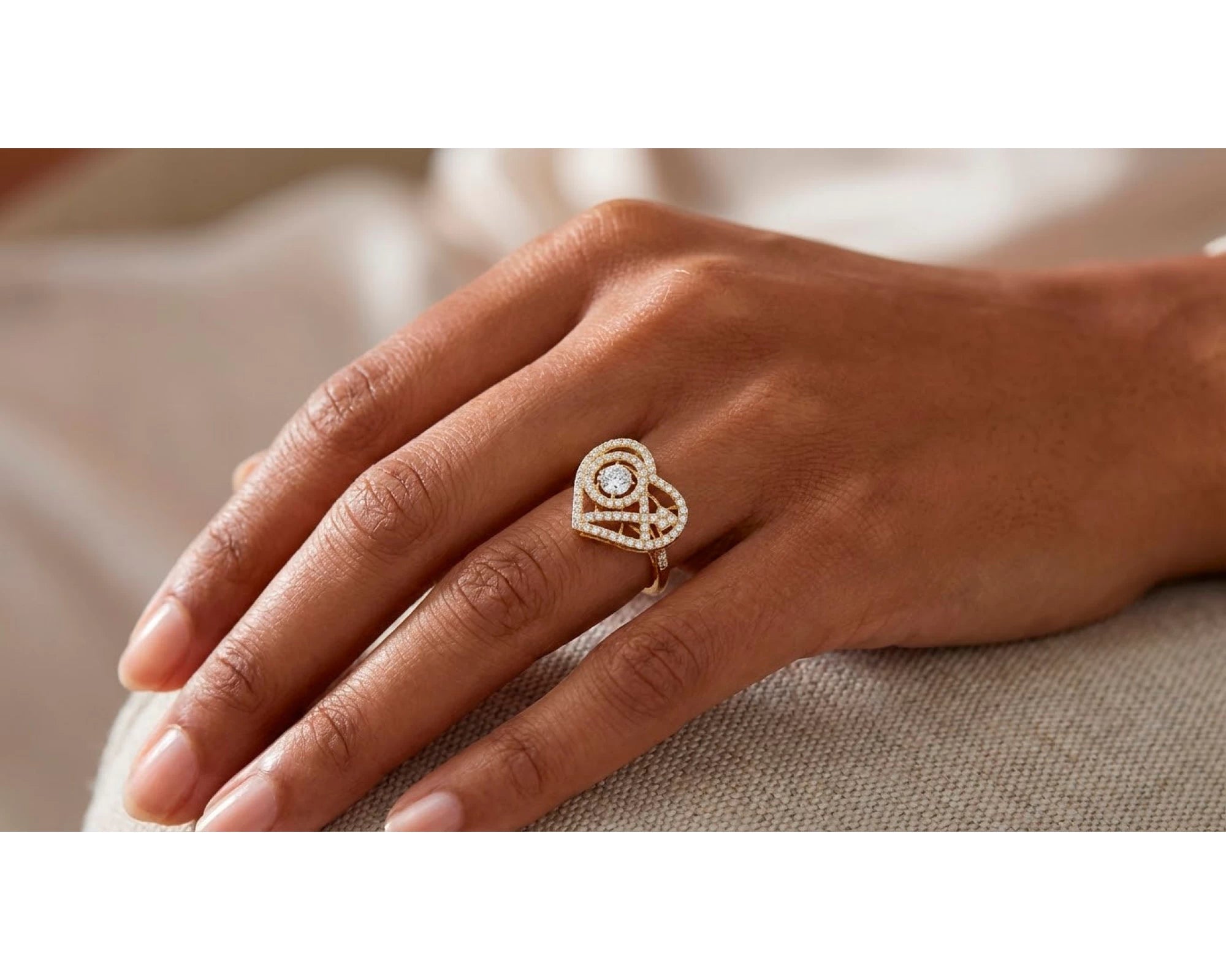 10K Gold Large Open Heart Halo Cubic Zirconia Ring – view 2