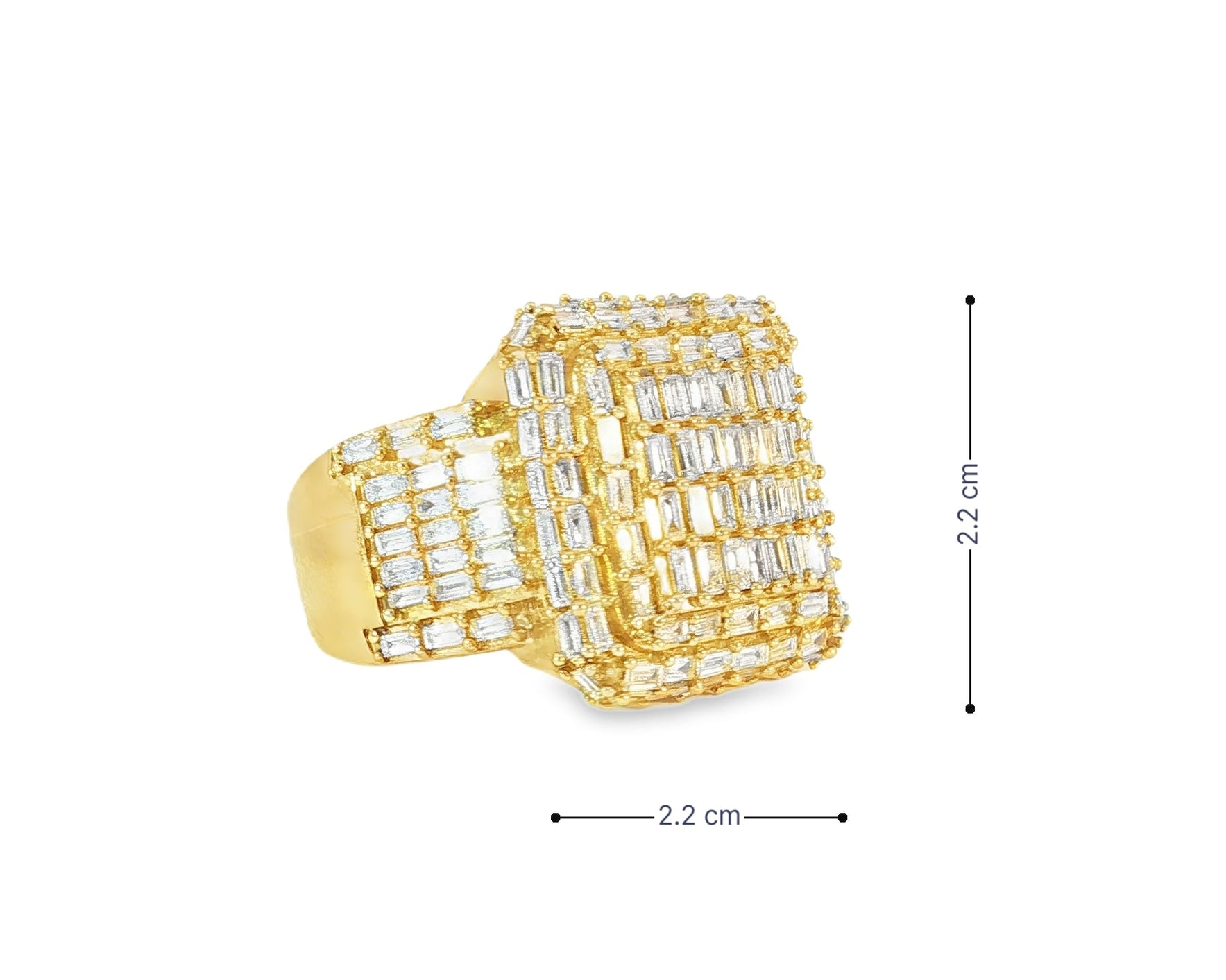 10k Gold Large Square Ring with Baguette and Round Diamonds 3.50ct - AVI THE JEWELER