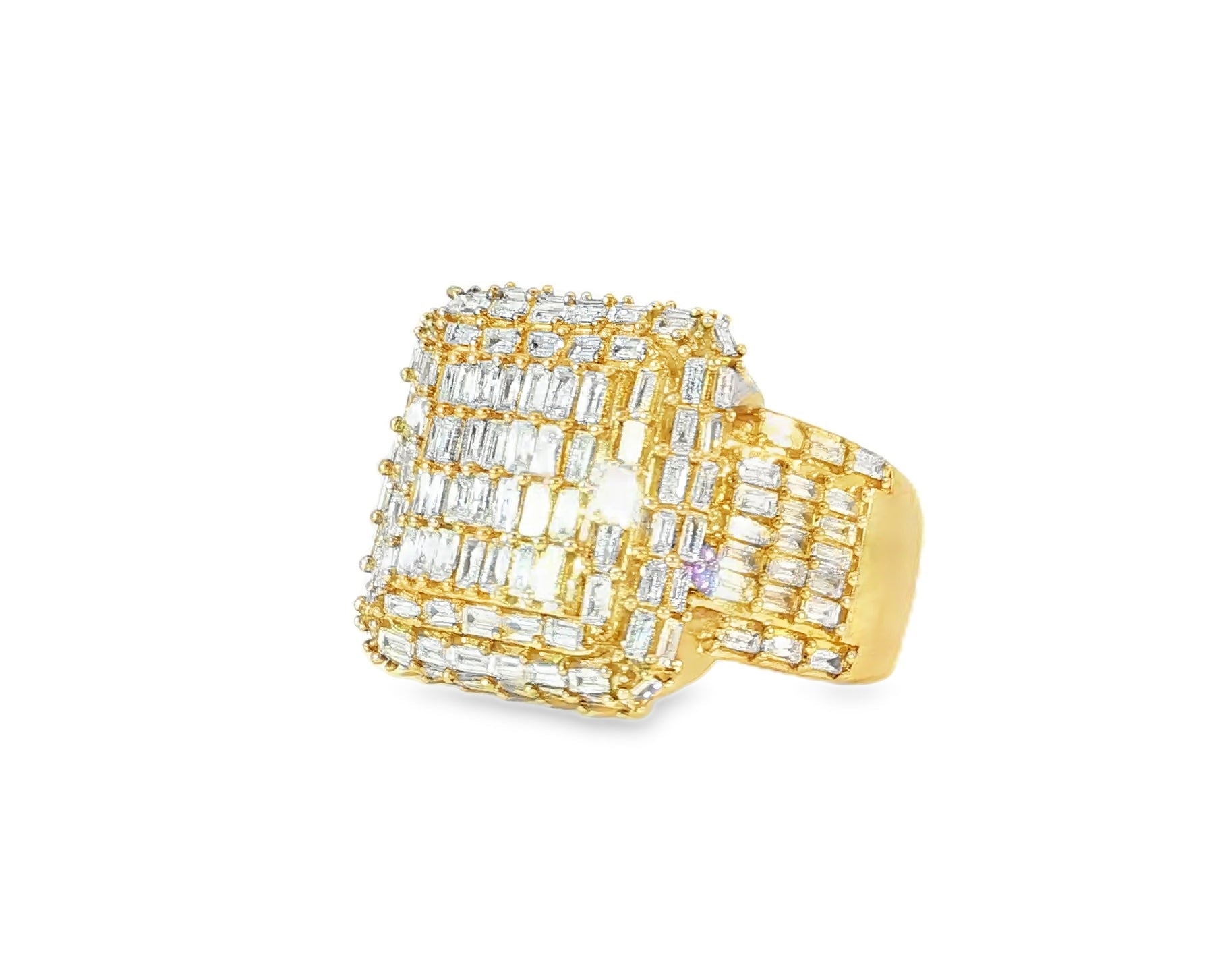 10k Gold Large Square Ring with Baguette and Round Diamonds 3.50ct - AVI THE JEWELER