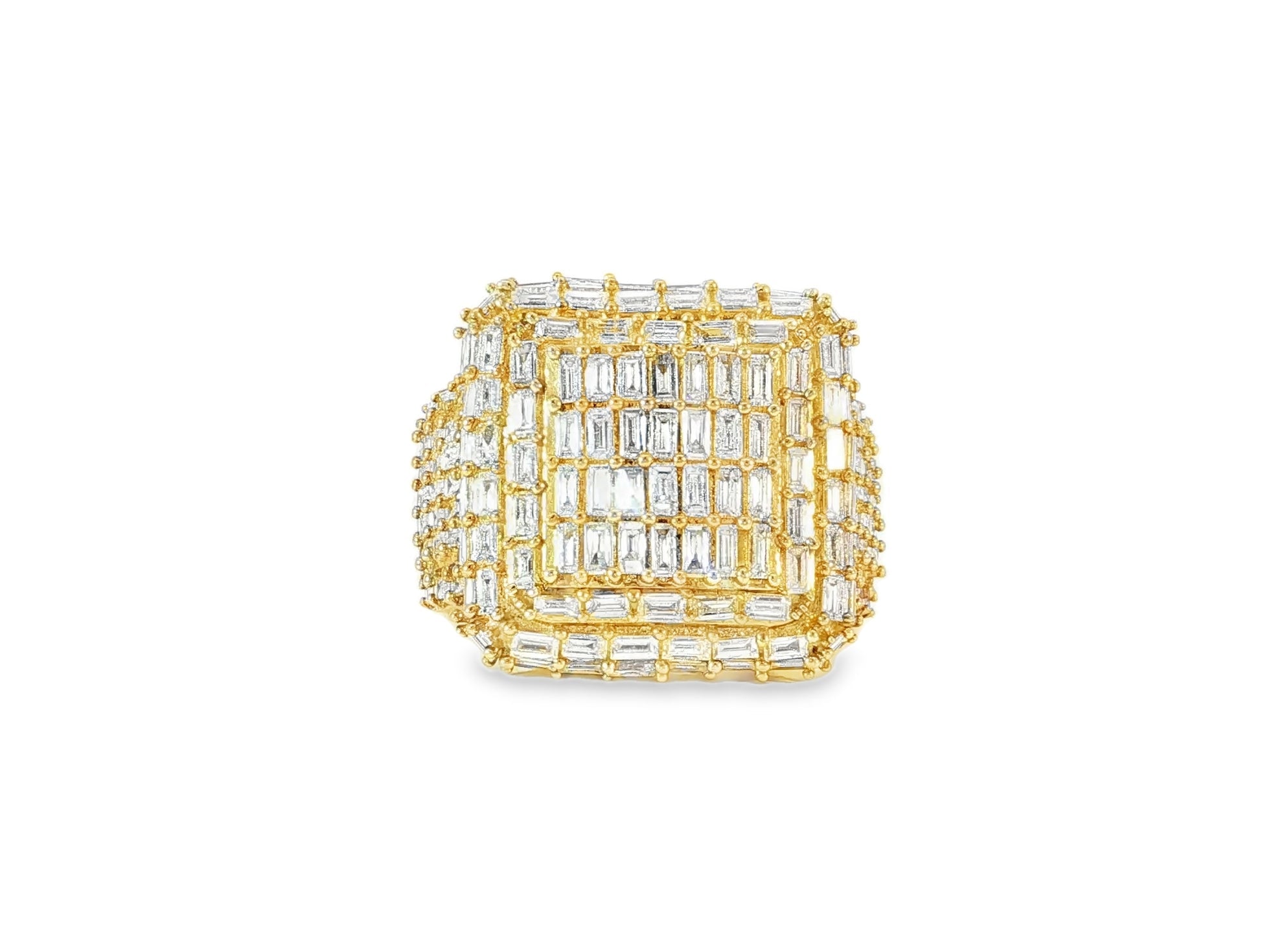 10k Gold Large Square Ring with Baguette and Round Diamonds 3.50ct - AVI THE JEWELER