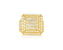 10k Gold Large Square Ring with Baguette and Round Diamonds 3.50ct
