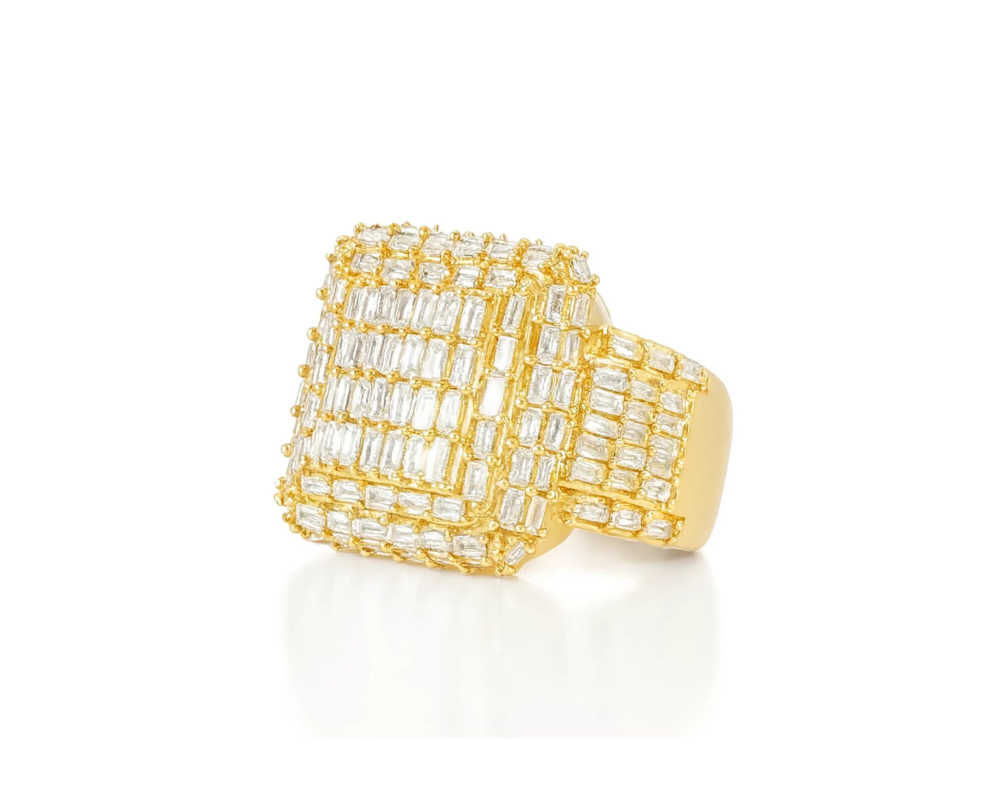 10k Gold Large Square Ring with Baguette and Round Diamonds 3.50ct – lifestyle 1223