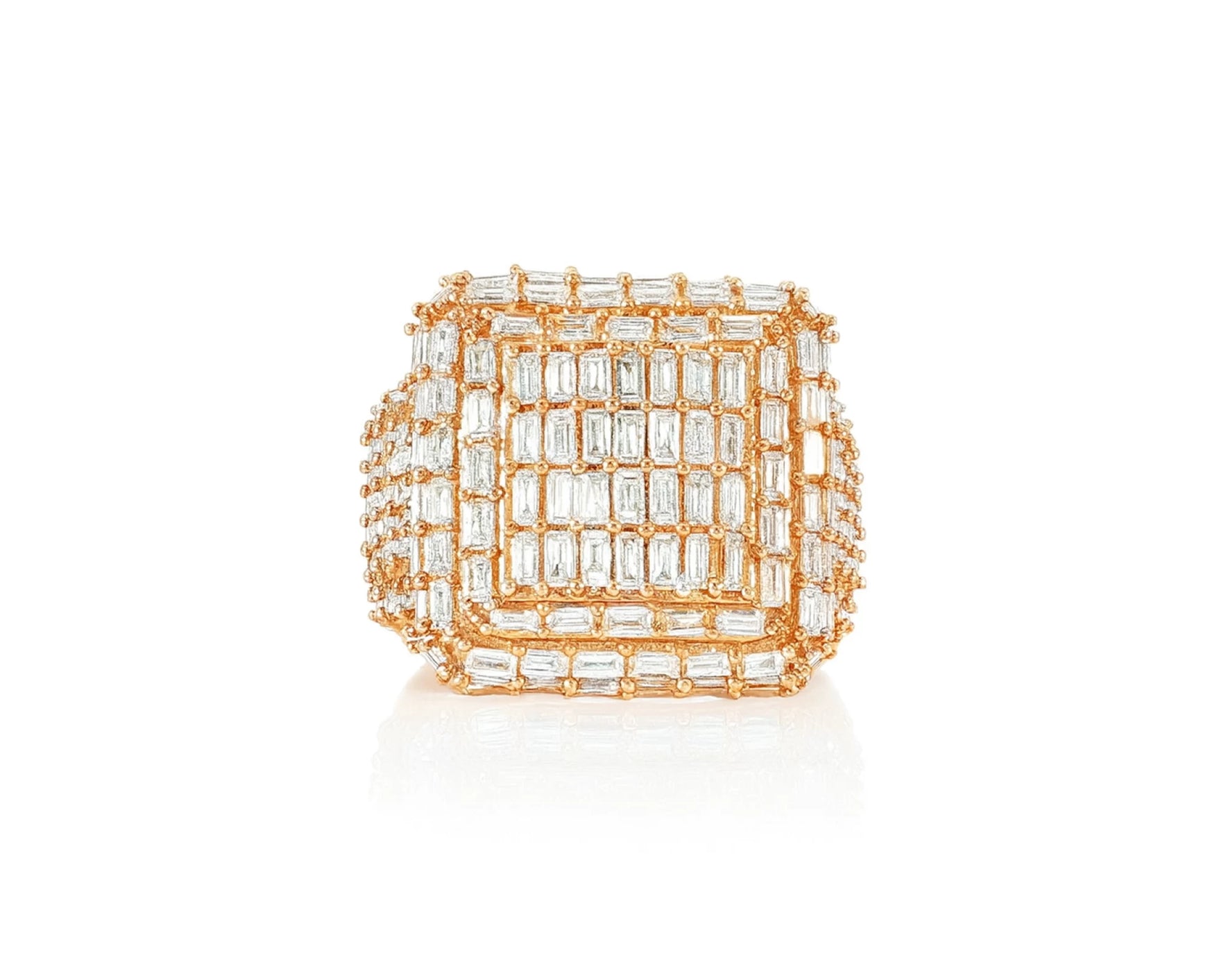10k Gold Large Square Ring with Baguette and Round Diamonds 3.50ct – lifestyle 1224