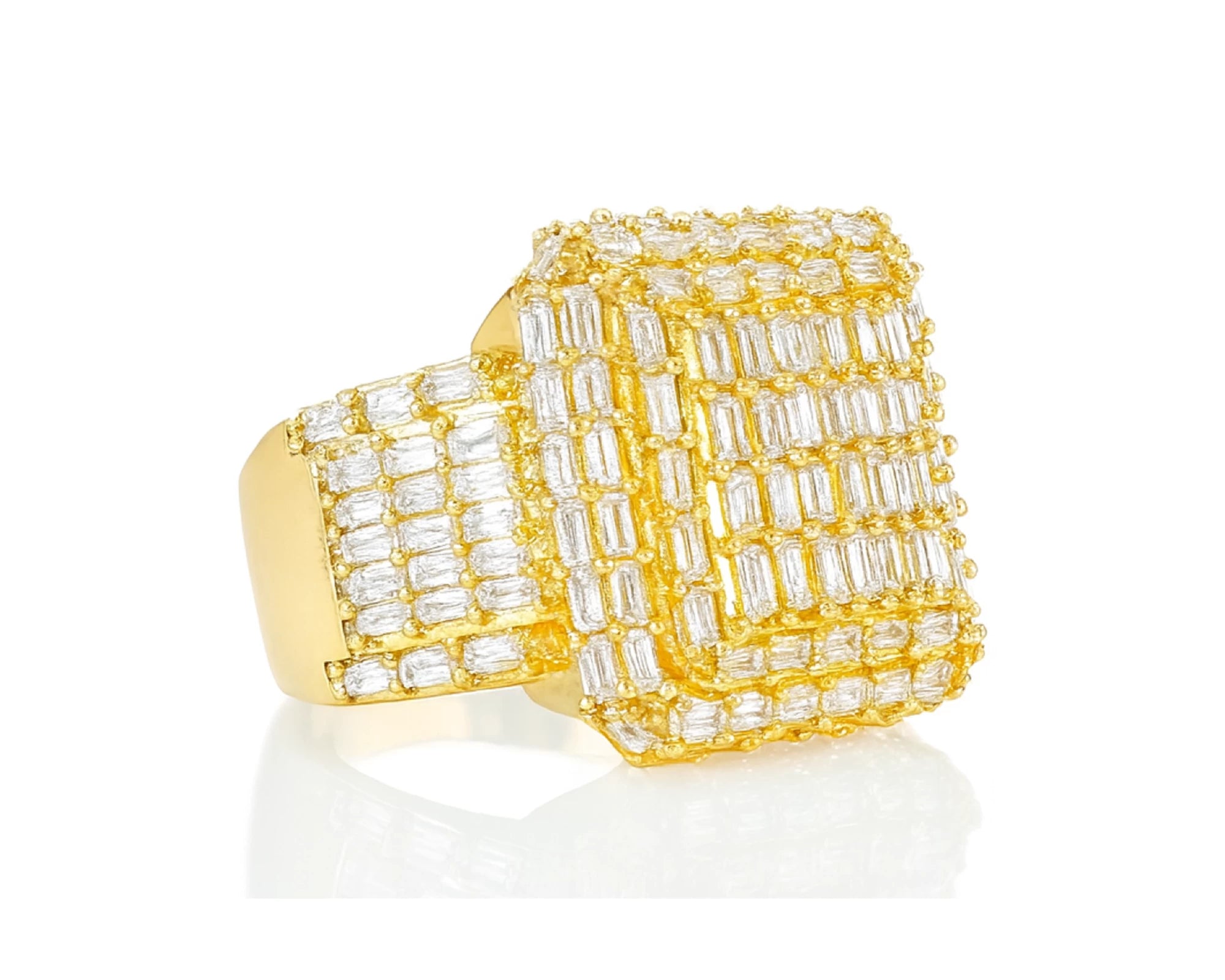 10k Gold Large Square Ring with Baguette and Round Diamonds 3.50ct – lifestyle 1226